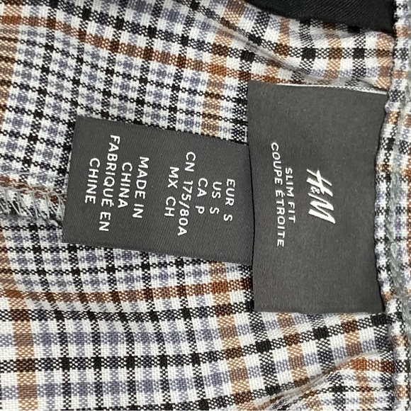 H&M plaid pants elastic waist cuffed hem office business casual - Picture 5 of 7